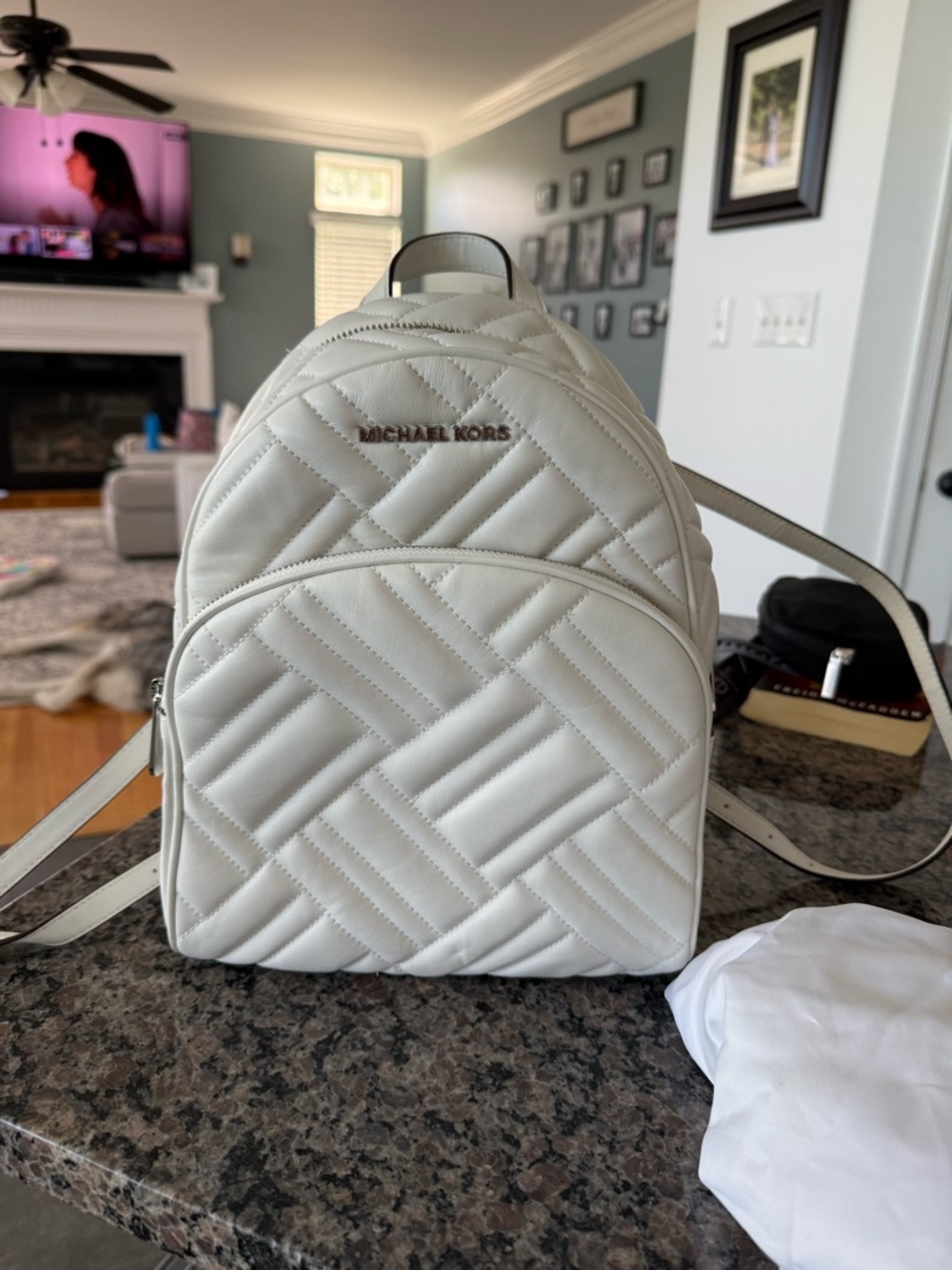 Michael Kors White Quilted Small Backpack